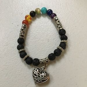 7 Chakra Bracelet with Heart Charm